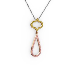Peridot ve pembe kuvars 18 ayar rose altın kolye (40 cm gümüş rolo zincir)