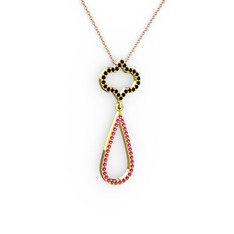 Vidonia Kolye - Siyah zirkon ve rodolit garnet 925 ayar altın kaplama gümüş kolye (40 cm rose altın rolo zincir) #1v5c6ve