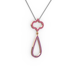 Rodolit garnet ve ametist 8 ayar rose altın kolye (40 cm gümüş rolo zincir)