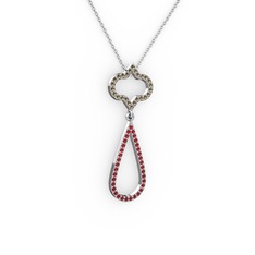Dumanlı kuvars ve garnet 18 ayar beyaz altın kolye (40 cm beyaz altın rolo zincir)