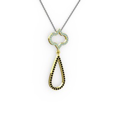 Vidonia Kolye - Akuamarin ve siyah zirkon 925 ayar altın kaplama gümüş kolye (40 cm gümüş rolo zincir) #1vpqkrm