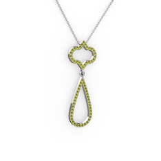 Vidonia Kolye - Peridot 14 ayar beyaz altın kolye (40 cm gümüş rolo zincir) #1vsryve
