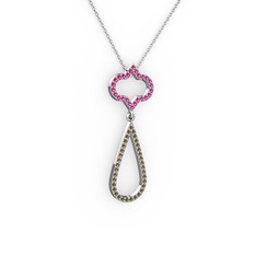 Vidonia Kolye - Rodolit garnet ve dumanlı kuvars 18 ayar beyaz altın kolye (40 cm beyaz altın rolo zincir) #1vxa5r7