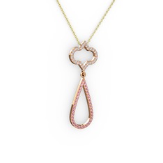 Swarovski ve pembe kuvars 18 ayar rose altın kolye (40 cm altın rolo zincir)