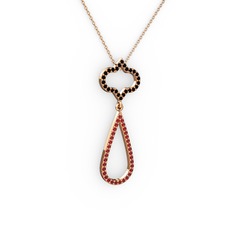 Siyah zirkon ve garnet 14 ayar rose altın kolye (40 cm gümüş rolo zincir)