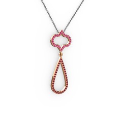 Vidonia Kolye - Rodolit garnet ve kök yakut 18 ayar rose altın kolye (40 cm gümüş rolo zincir) #1x4belr