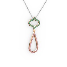 Yeşil kuvars ve pembe kuvars 18 ayar rose altın kolye (40 cm beyaz altın rolo zincir)