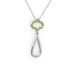 Vidonia Kolye - Peridot ve pırlanta 18 ayar beyaz altın kolye (0.324 karat, 40 cm beyaz altın rolo zincir) #1y7opsd