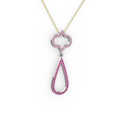 Vidonia Kolye - Pembe kuvars ve rodolit garnet 8 ayar beyaz altın kolye (40 cm altın rolo zincir) #1ypnuvk