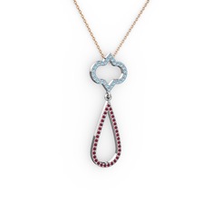 Vidonia Kolye - Akuamarin ve kök yakut 18 ayar beyaz altın kolye (40 cm rose altın rolo zincir) #1yqll0s