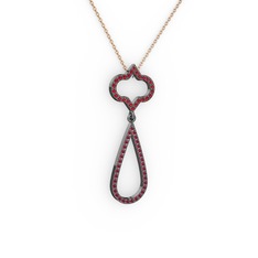 Vidonia Kolye - Garnet ve kök yakut 925 ayar siyah rodyum kaplama gümüş kolye (40 cm rose altın rolo zincir) #1yr4vtn