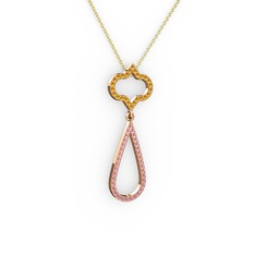 Vidonia Kolye - Sitrin ve pembe kuvars 18 ayar rose altın kolye (40 cm gümüş rolo zincir) #22258r
