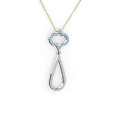 Akuamarin ve pırlanta 14 ayar beyaz altın kolye (0.324 karat, 40 cm altın rolo zincir)