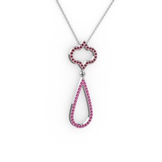 Vidonia Kolye - Kök yakut ve rodolit garnet 18 ayar beyaz altın kolye (40 cm gümüş rolo zincir) #27dvc4