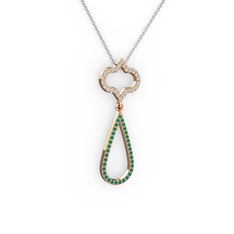 Swarovski ve kök zümrüt 18 ayar rose altın kolye (40 cm gümüş rolo zincir)