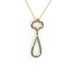 Dumanlı kuvars ve yeşil kuvars 18 ayar rose altın kolye (40 cm altın rolo zincir)