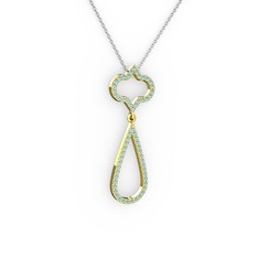 Akuamarin 14 ayar altın kolye (40 cm beyaz altın rolo zincir)