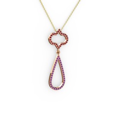 Vidonia Kolye - Kök yakut ve ametist 925 ayar rose altın kaplama gümüş kolye (40 cm altın rolo zincir) #2pcpz3