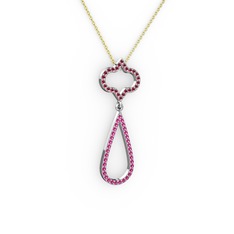 Vidonia Kolye - Kök yakut ve rodolit garnet 8 ayar beyaz altın kolye (40 cm altın rolo zincir) #30fvat