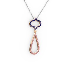 Vidonia Kolye - Lab safir ve pembe kuvars 925 ayar rose altın kaplama gümüş kolye (40 cm beyaz altın rolo zincir) #38jb92
