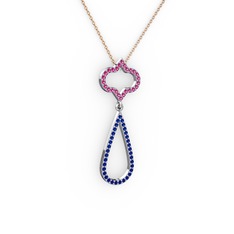 Vidonia Kolye - Rodolit garnet ve lab safir 18 ayar beyaz altın kolye (40 cm rose altın rolo zincir) #39fwyv