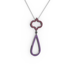 Vidonia Kolye - Kök yakut ve ametist 925 ayar siyah rodyum kaplama gümüş kolye (40 cm beyaz altın rolo zincir) #39ki4c