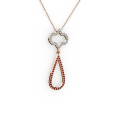 Akuamarin ve kök yakut 18 ayar rose altın kolye (40 cm rose altın rolo zincir)
