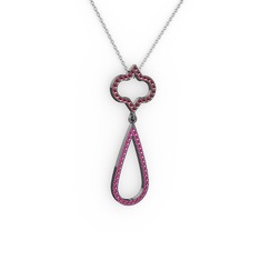 Vidonia Kolye - Kök yakut ve rodolit garnet 925 ayar siyah rodyum kaplama gümüş kolye (40 cm beyaz altın rolo zincir) #3ige5h