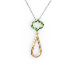 Vidonia Kolye - Kök zümrüt ve pembe kuvars 925 ayar altın kaplama gümüş kolye (40 cm beyaz altın rolo zincir) #3u0ka9