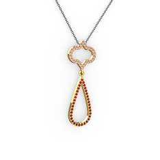 Vidonia Kolye - Pembe kuvars ve garnet 14 ayar altın kolye (40 cm gümüş rolo zincir) #43iu4s