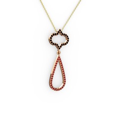 Siyah zirkon ve garnet 925 ayar rose altın kaplama gümüş kolye (40 cm altın rolo zincir)