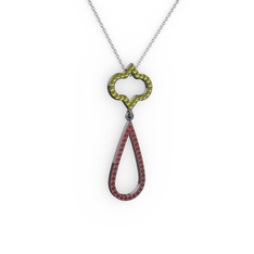 Vidonia Kolye - Peridot ve garnet 925 ayar siyah rodyum kaplama gümüş kolye (40 cm beyaz altın rolo zincir) #44g6q2