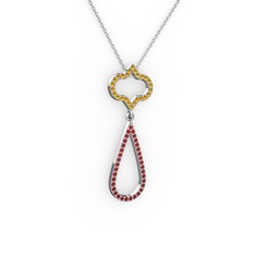 Vidonia Kolye - Sitrin ve garnet 8 ayar beyaz altın kolye (40 cm beyaz altın rolo zincir) #48js71