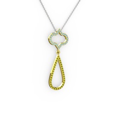 Akuamarin ve peridot 14 ayar altın kolye (40 cm beyaz altın rolo zincir)