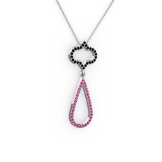 Vidonia Kolye - Siyah zirkon ve rodolit garnet 925 ayar gümüş kolye (40 cm beyaz altın rolo zincir) #4d3g7v