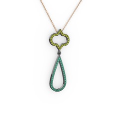 Vidonia Kolye - Peridot ve yeşil kuvars 925 ayar siyah rodyum kaplama gümüş kolye (40 cm rose altın rolo zincir) #4q0qvk