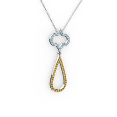 Vidonia Kolye - Akuamarin ve sitrin 14 ayar beyaz altın kolye (40 cm gümüş rolo zincir) #4sh6v0