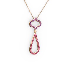 Ametist ve rodolit garnet 14 ayar rose altın kolye (40 cm gümüş rolo zincir)