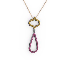 Vidonia Kolye - Sitrin ve rodolit garnet 925 ayar siyah rodyum kaplama gümüş kolye (40 cm rose altın rolo zincir) #51ysx9