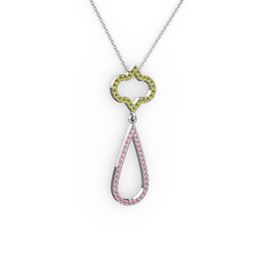 Vidonia Kolye - Peridot ve pembe kuvars 18 ayar beyaz altın kolye (40 cm beyaz altın rolo zincir) #5cxz8b