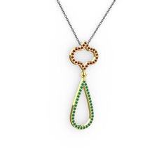 Vidonia Kolye - Kök yakut ve kök zümrüt 8 ayar altın kolye (40 cm gümüş rolo zincir) #5dgo7b