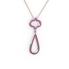 Rodolit garnet ve garnet 8 ayar beyaz altın kolye (40 cm rose altın rolo zincir)
