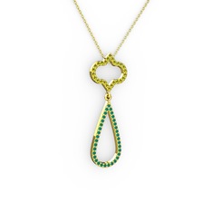 Vidonia Kolye - Peridot ve kök zümrüt 14 ayar altın kolye (40 cm altın rolo zincir) #5hd44k