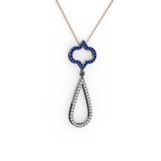 Vidonia Kolye - Lab safir ve swarovski 925 ayar siyah rodyum kaplama gümüş kolye (40 cm rose altın rolo zincir) #5jd5mz