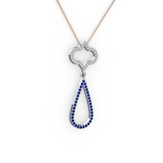 Vidonia Kolye - Pırlanta ve lab safir 925 ayar gümüş kolye (0.288 karat, 40 cm rose altın rolo zincir) #5locqb