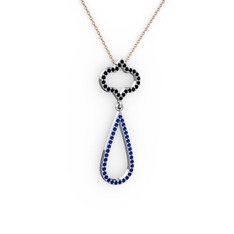 Siyah zirkon ve lab safir 14 ayar beyaz altın kolye (40 cm rose altın rolo zincir)