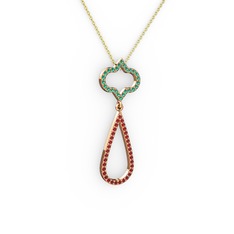 Yeşil kuvars ve garnet 925 ayar rose altın kaplama gümüş kolye (40 cm gümüş rolo zincir)