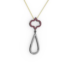 Vidonia Kolye - Kök yakut ve swarovski 925 ayar siyah rodyum kaplama gümüş kolye (40 cm gümüş rolo zincir) #5swls6
