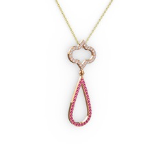 Vidonia Kolye - Beyaz zirkon ve rodolit garnet 8 ayar rose altın kolye (40 cm altın rolo zincir) #5y70b0