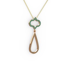 Vidonia Kolye - Kök zümrüt ve dumanlı kuvars 8 ayar rose altın kolye (40 cm gümüş rolo zincir) #61eo8r